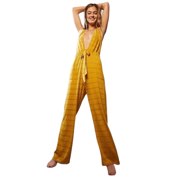 Free People Pants - Free People Beach Be A Star Jumpsuit Size Small Mustard Yellow Vacation Casual